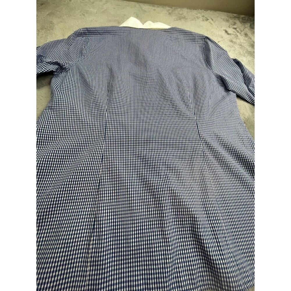 Van Heusen Shirt Men Large Blue Gingham Check Fitted Long Sleeve Button Down Top - Picture 9 of 11